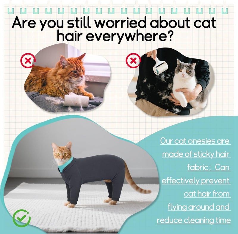 T'CHAQUE Sticky Hair Cat Onesie - Soft Long Sleeve Cat Pajamas, Anti-Shedding,Surgery Recovery Suit, Wound Protection & Preventing Licking, Kitten Sweaters for Male Female, Darkgray-XL - Image 4